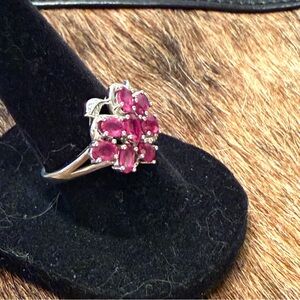 Elegant Ruby Sterling Silver Floral Ring Size 7.5